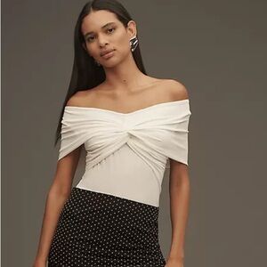 Anthropologie Cream Off-Shoulder Blouse